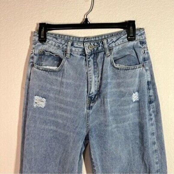 Dazy Womens Wide Leg Jeans Light Wash Distressed‎ Cotton Denim Size Large - Picture 2 of 9